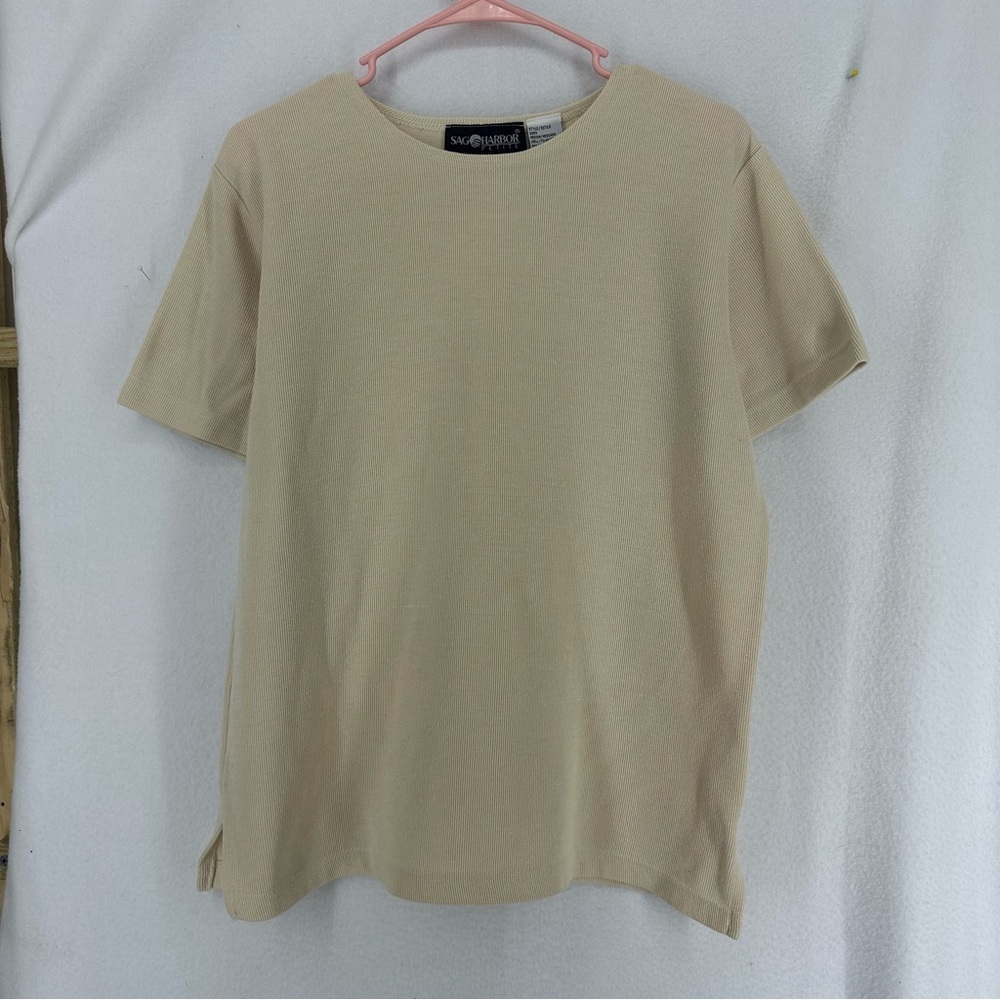 Sag Harbor Petite Style 2053 Basic T Shirt Womens Medium Beige
